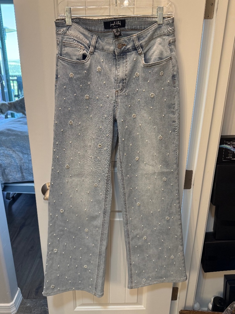 Joseph Ribkoff Pearl and Crystal Jeans size 8